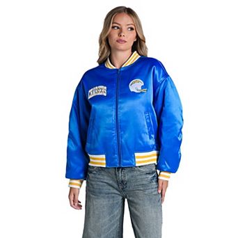 Women's The Wild Collective Royal Los Angeles Chargers Satin Full-Zip Bomber Jacket