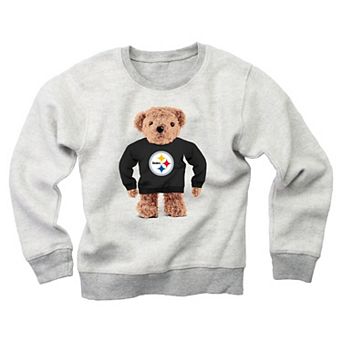 Youth Wes & Willy Gray Pittsburgh Steelers Reverse Fleece Teddy Bear Sweatshirt