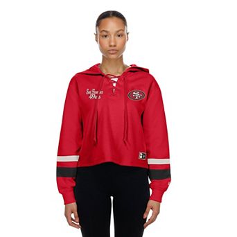 Women's New Era Scarlet San Francisco 49ers Throwback Lace-Up Hoodie