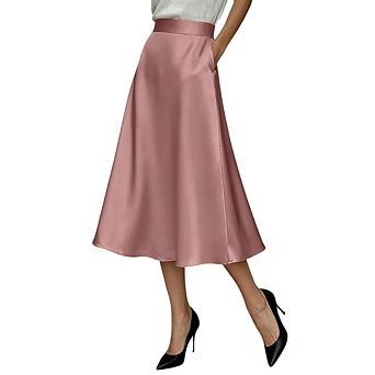 Women's Solid Color High Waisted Satin Hip Hugging Midi Skirt for Work and Commuting