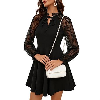 Women's Elegant Lace Long Sleeve A-Line Formal Cocktail Party Dresses
