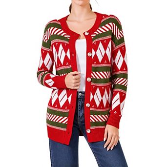 Women's Christmas Cardigan Sweater Long Sleeve Button Down Open Front Knit Holiday Casual Sweater