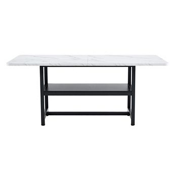 Whisen 71" Rectangular Dining Table, MDF & Metal with Storage Shelf for Family Gathering