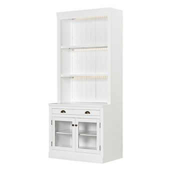 Whisen 83.4" LED Bookshelf with 2 Glass Doors, Drawer & Open Shelves