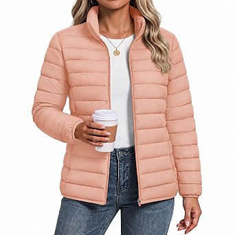 Women's Lightweight Warm Quilted Puffer Jacket Windproof Rainproof With Pockets