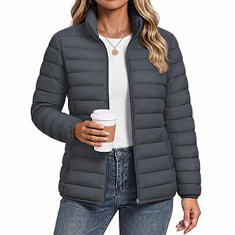 Women's Lightweight Warm Quilted Puffer Jacket Windproof Rainproof With Pockets