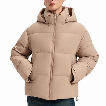 Women's Cropped Puffer Jacket Removable Hood Water Repellent Warm Winter Coat