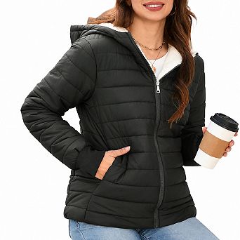 Women's Winter Fleece Lined Puffer Jacket Windproof Warm Water Resistant Coat
