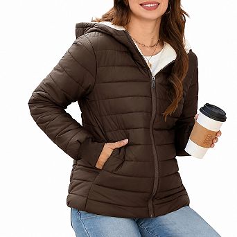 Women's Winter Fleece Lined Puffer Jacket Windproof Warm Water Resistant Coat