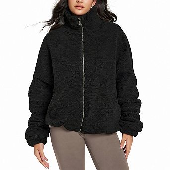 Women's Sherpa Fleece Full Zip Jacket Long Sleeve Warm Outerwear With Pockets