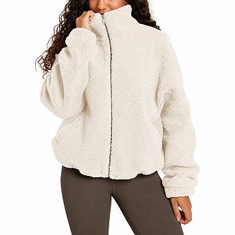 Women's Sherpa Fleece Full Zip Jacket Long Sleeve Warm Outerwear With Pockets