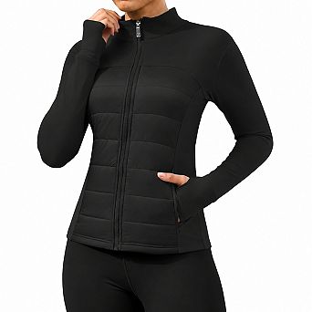 Women's Lightweight Quilted Fleece Lined Puffer Workout Jacket with Pockets