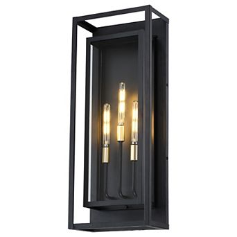25 in Black Outdoor Wall Lantern with Clear Glass and Gold-Tone Accents