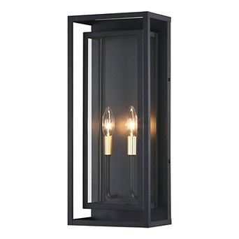 20 in Outdoor Wall Lantern with Clear Glass and Gold-Tone Accents