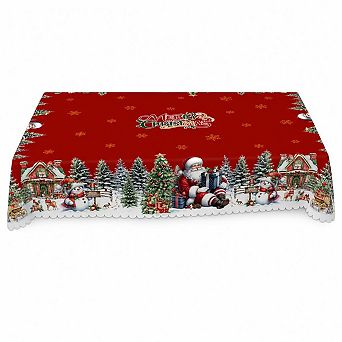 Christmas Machine Washable Tablecloth Table Cloths Festive Holiday Table Cover for Dining Decor