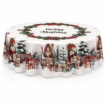 Christmas Machine Washable Tablecloth Table Cloths Festive Holiday Table Cover for Dining Decor