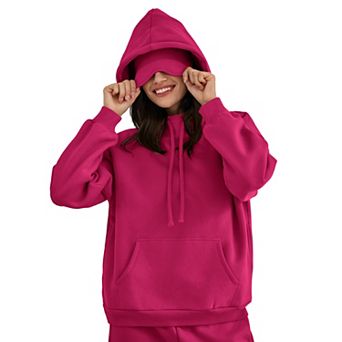 Women Oversized Hoodie Built‑in Eye Mask Drawstring Hooded Sweatshirt With Multi‑Pockets