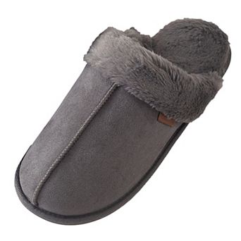 Roxoni Men's Plush Faux Suede Clog Slippers with Warm Faux Fur Lining