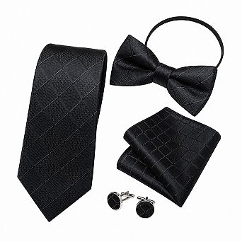 Silk Pre Tied Zipper Tie Set Pocket Square Cufflinks Formal Men's Set