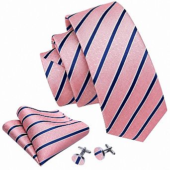 Stripe Silk Necktie Pocket Square Cufflinks Formal Business Set