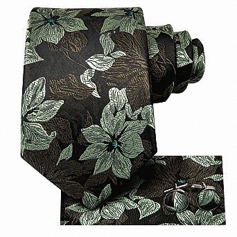 Silk Paisley Striped Mens Tie Set With Cufflinks Pocket Square