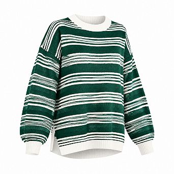 Women Contrast Striped Oversized Knit Pullover Sweater