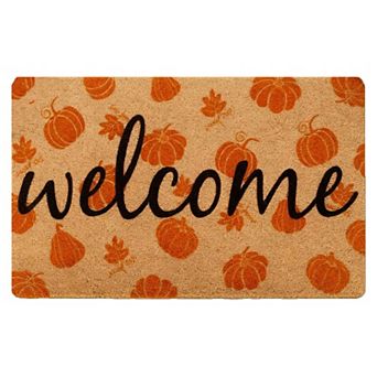 Fall Door Mat Outdoor Pumpkin Coir Welcome Doormat for Front Porch Entryway,Non Slip Outdoor Rug