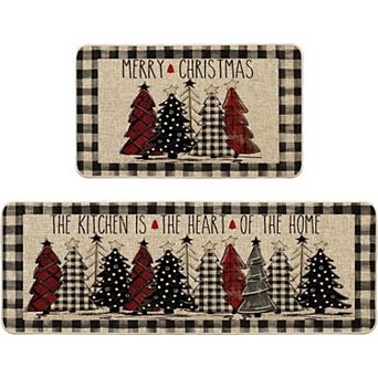 Buffalo Plaid Xmas Tree Merry Christmas Kitchen Mats Set of 2, Winter Home Decor Low-Kitchen Rugs