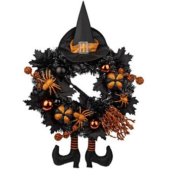 20 Inch Witch Pumpkin Fall Halloween Wreath For Front Door Indoor Decor