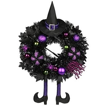 26 Inch Tinsel Witch Pumpkin Fall Halloween Front Door Wreath
