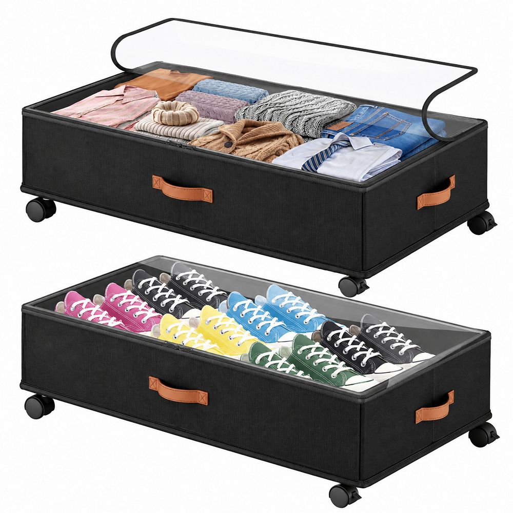 Set of 2 Under Bed Storage Containers with Wheels Rolling