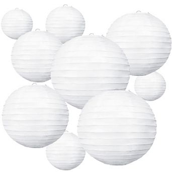 10 pc White Paper Lantern Set 4 Inch 6 Inch 8 Inch 10 Inch Decorative Hanging Lamps