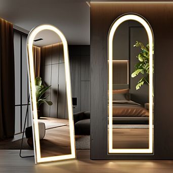 20" x 63" LED Floor Mirror with Rounded Corners - 3-Color Lighting, Floor Stand & Wall Mount Option