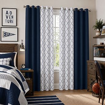 Kate Aurora 4 pc Navy Dorm Essentials Room Darkening Coordinated Grommet Top Curtain Panels