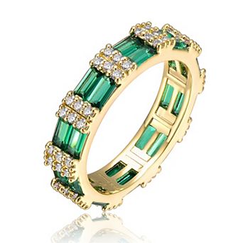 14K Gold Plated with Emerald Green Cubic Zirconia Double Band Eternity Ring