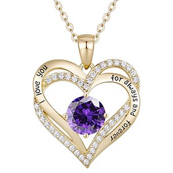 14K Gold Plated with Colored Cubic Zirconia Heart ''I Love You'' Pendant Necklace