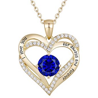 14K Gold Plated with Colored Cubic Zirconia Heart ''I Love You'' Pendant Necklace