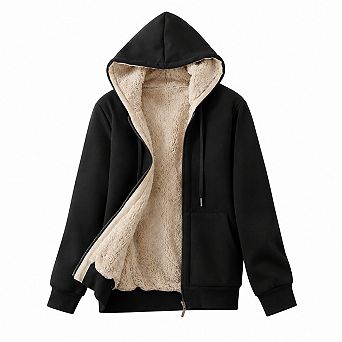 Women Casual Full Zip Up Sherpa Lined Hooded Sweatshirt Jacket Coat