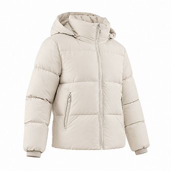 Women's Cropped Puffer Jacket Warm Removable Hood Quilted Winter Coat with Zippered Pockets