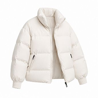 Women Winter Cropped Puffer Jacket Stand Collar Warm Quilted Long Sleeve