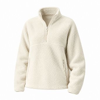 Women Quarter Zip Fleece Pullover Sherpa Jacket Stand Collar Pockets
