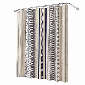 Boho Linen Farmhouse Shower Curtain With Hooks Striped Print Vintage Bathroom Decor