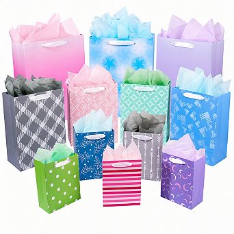 12 Pack Assorted Gift Bags Bulk With Tissue Paper For All Occasions