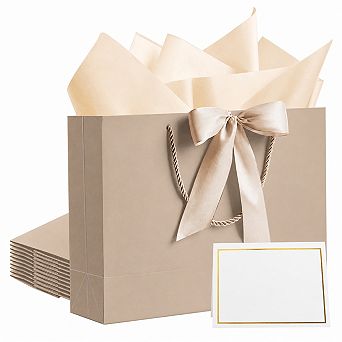 12.6 Gift Bags Bulk with Tissue Paper Greeting Cards Ribbons for Wedding Birthday Graduation