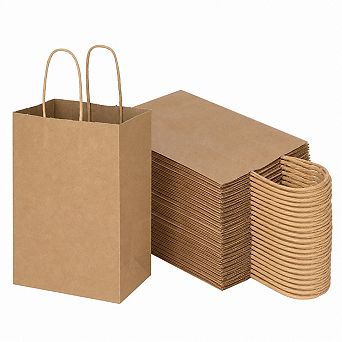 100 Pack Plain Brown Paper Bags With Handles Bulk Recycled Eco Friendly Gift Grocery Take Out