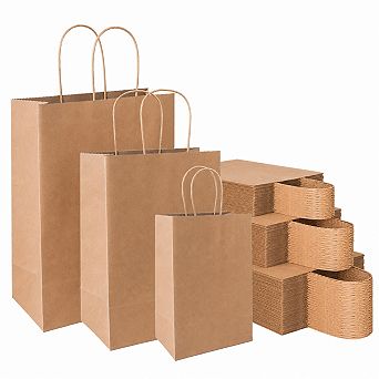 120 Pack Brown Kraft Paper Gift Bags Bulk Assorted Sizes Sturdy Recycled