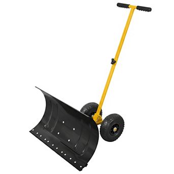 SHADE GRAPHIX 29.1" Wheeled Snow Shovel with Adjustable Handle, Single Rod Rolling Plow