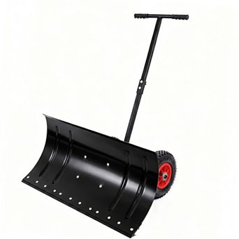 SHADE GRAPHIX 29.1" Wheeled Snow Shovel with Adjustable Plow Angle, Single Rod Shovel, Black
