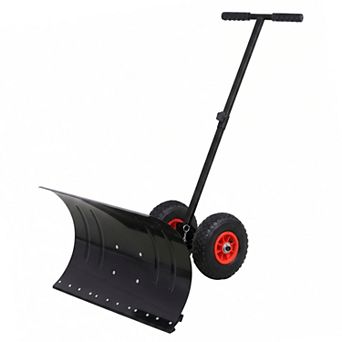 SHADE GRAPHIX 29"x16.5" Heavy Duty Wheeled Snow Shovel for Driveway, Single Rod Plow Shovel