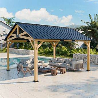SHADE GRAPHIX Hardtop Wooden Gazebo, Outdoor Gable Roof Pavilion